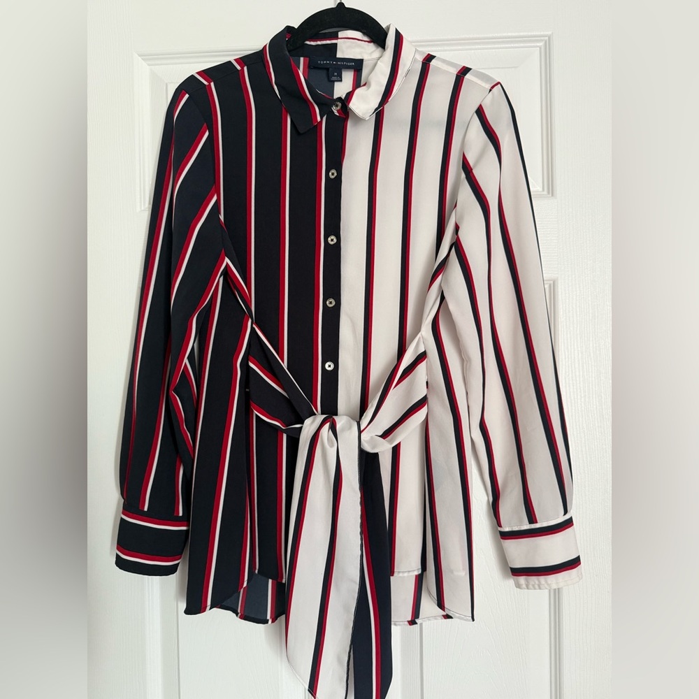 Tommy Hilfiger Black, White, and Red Striped Shirt - Picture 6 of 6